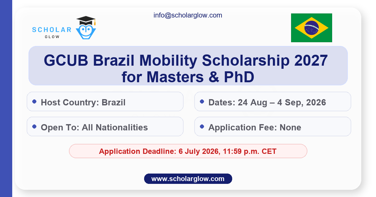 GCUB Brazil Mobility Scholarship 2027 for Masters & PhD