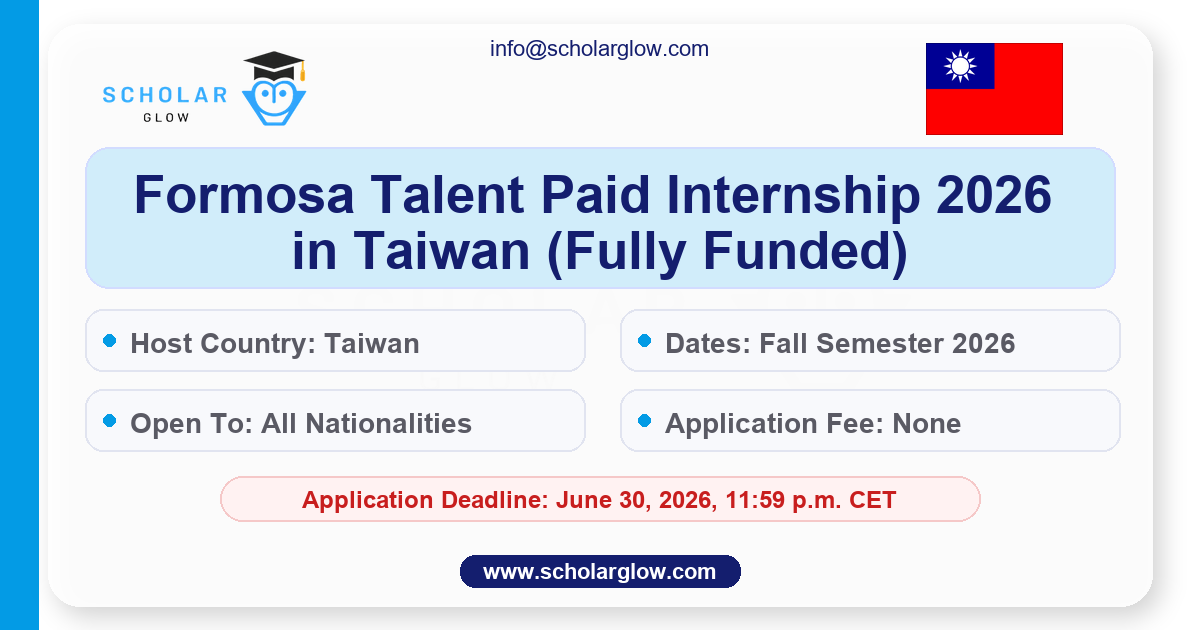 Formosa Talent Paid Internship 2026 in Taiwan (Fully Funded)